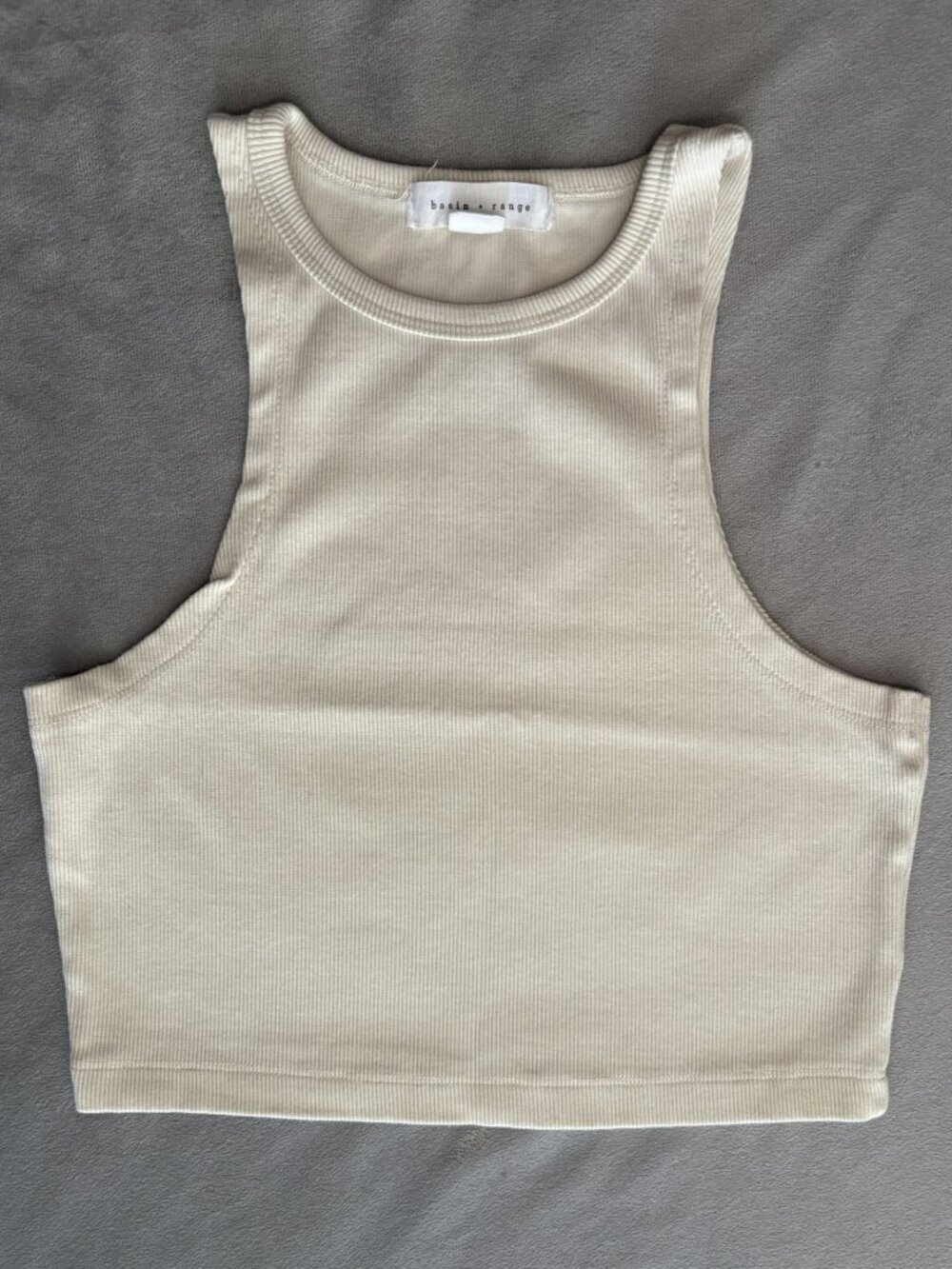 Basin + Range Rib Tank Cropped Racerbank Tank Top in CREAM size M
